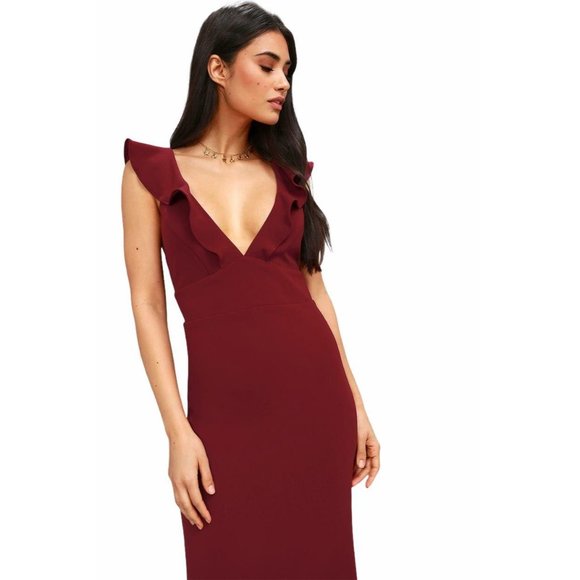 Lulus Perfect Opportunity Burgundy Maxi Dress Med. - Picture 11 of 12